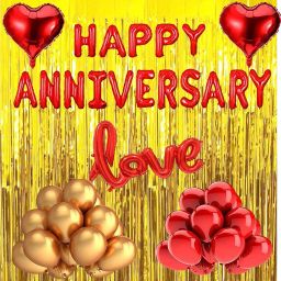 Solid Happy Anniversary & Love Foil Balloons with 30 Pcs Metallic Balloons & 2 Pcs Heart Foil Decoration Kit Letter Balloon-29