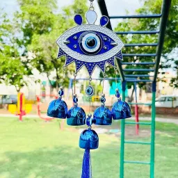 Turkish Evil Eye Wall Hanging With Bells For Good Luck Charm and Prosperity Aluminium Windchime-image-63