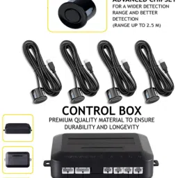 rkpsp Car Universal Black 4 Ultrasonic Reverse Parking Sensor-202 4 Parking Sensors, Compact Screen Distance Display with Sound Warning Parking Sensor image 3