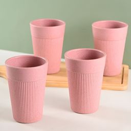 eha Pink 4 Pieces Striped Matte Cups - 350 ml Each-image-36
