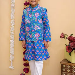 The Mom Store Boys Floral Regular Pure Cotton Kurta with Pyjamas-49