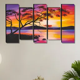 SAF Purple & Yellow 5 Pieces Nature Floral And Botanical Wooden Wall Arts-28