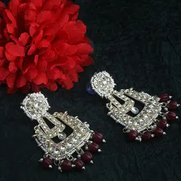 TANAIRA Gold Plated Artificial Stones Studded & Beaded Contemporary Chandbalis-47