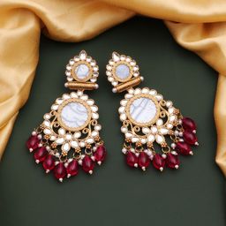 CAPILITE Jewellers Brass-Plated Studded & Pearls Beaded Enamelled Floral Drop Earrings-image-42
