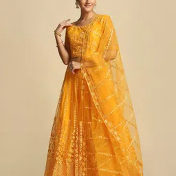 Warthy Ent Embroidered Thread Work Semi-Stitched Lehenga & Unstitched Blouse With Dupatta-image-76