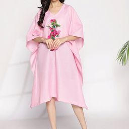 LetsDressUp Alliana Women Baby Pink Cotton Slub Kimono Sleeve Long Kaftan Dress - XS-image-67