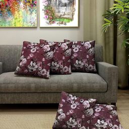 Blue Grass Lavender & White 5 Pieces Floral Printed Satin Square Cushion Covers-image-19