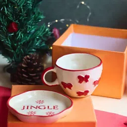 WEAVING HOMES Red & Red Ethnic Motifs Solid Ceramic Glossy Set of Cups and Mugs-53