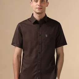 U.S. Polo Assn. Men Tailored Fit Solid Spread Collar Pure Cotton Casual Shirt-picture-47