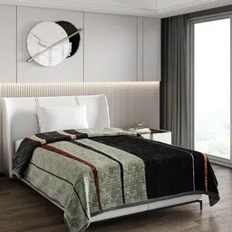 Monte Carlo Grey & Black Striped 850 GSM Mild Winter Single Bed Blanket-image-10