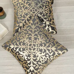 HOSTA HOMES Grey & Gold-Toned Set of 2 Ethnic Motifs Velvet Square Cushion Covers-92
