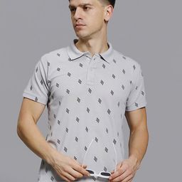 STELVIN Men Geometric Printed Polo Collar Cotton T-shirt-image-5