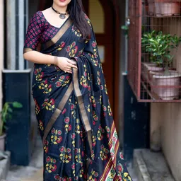 Panzora Floral Printed Zari Saree-17
