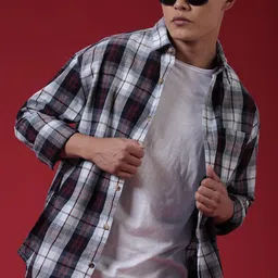 WROGN Men Custom Spread Collar Tartan Checked Cotton Oversized Casual Shirt-image-46