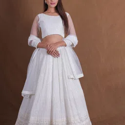 JIHU CULTURE Embellished Sequinned Semi-Stitched Lehenga & Unstitched Blouse With Dupatta-image-17