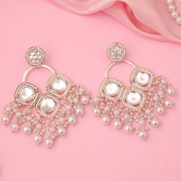 MEIRA JEWELLERY Gold Plated Artificial Stones Studded And Beaded Contemporary Chandbalis-picture-20