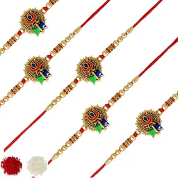 MEIRA JEWELLERY Set Of 5 Rakhi With Roli Chawal & Greeting Card-image-12