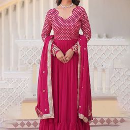 KALINI Women Embroidered Georgette Gown Ethnic Dresses With Dupatta-image-19