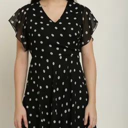 Mast & Harbour Polka Dots Printed Flutter Sleeves Fit and Flare Dress image 5