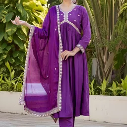 Navlik Ethnic Motifs Embroidered Round Neck Thread Work Kurta With Trousers & Dupatta-picture-0