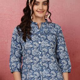 NISHABD Print Mandarin Collar Puff Sleeve Cotton Top-image-20