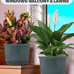 Kuber Industries 2Pcs Grey Textured Planters With Plate image 3