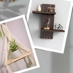 Xtenshion Crafts 2 Piece Brown Wood Wall Hanging & Wall Shelf with Keyholders-17