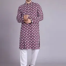 ALMORA Men Geometric Embroidered Thread Work Kurta-picture-11