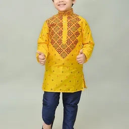 NFC CREATION Boys Printed Regular Dupion Silk Kurta with Pyjamas image 1