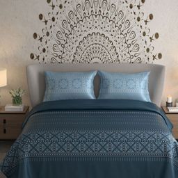 Myntra Elegant Homes Blue & White Ethnic Cotton 300 TC King Bedsheet Set-2.74mx 2.74m-image-36
