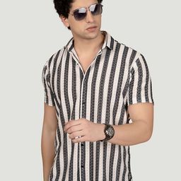 ALMATY Men Comfort Slim Fit Opaque Striped Casual Shirt-image-60