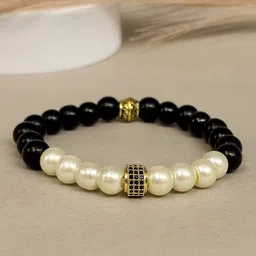 SANAA CREATIONS Unisex Crimson Stone Onyx & Gold Stones Studded Elasticated Bracelet-image-61