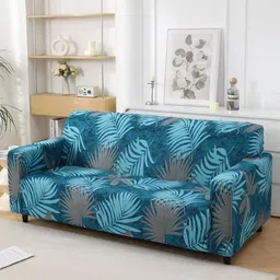 HOKIPO Blue Printed Polyester 1 Piece Sofa Cover With Arms-image-11