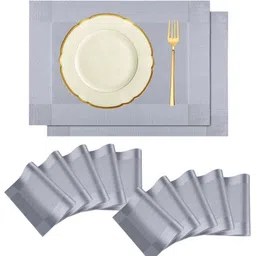 Aura Grey 12 Pieces Chatai-Designed Heat-Resistant Leather Rectangular Table Placemats-image-53