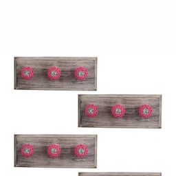 Indianshelf Set Of 4 Pink & Brown Textured Wooden Hooks-8