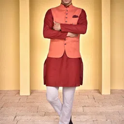 PRINTINDIA Mandarin Collar Straight Kurta With Trouser & Nehru Jacket-picture-0