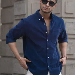 Powerlook Men Button-Down Collar Solid Cotton Casual Shirt-image-63