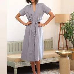 JISORA Women Blue Cotton Fit and Flare Dress-picture-13