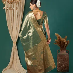 KALINI Green Pure Silk Embellished Sarees-30