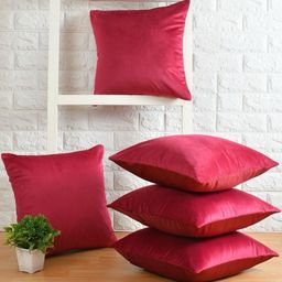 BIGGER FISH Red Set of 5 Velvet Rectangle Cushion Covers-picture-41