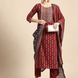 SRILICA Floral Printed Straight Kurta With Trousers & Dupatta-35