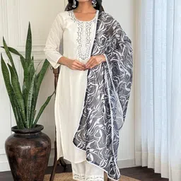 KALINI Women Embroidered Regular Sequinned Kurta with Trousers & With Dupatta-22