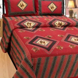 Aura Red & Beige Ethnic Motifs Printed 144 TC Cotton Queen Bedsheet Set 2.10 m x 2.30 m-picture-16