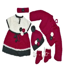 Tiekart Girls Flower Design Sweater Dress With Shrug Cap Headband Pair Of Booties-56