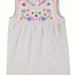 Cherry Crumble Girls Floral Embroidered Round Neck Cotton Top-17