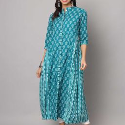 SUBAGI FASHION Floral Printed Mandarin Collar Pure Cotton Anarkali Kurtas-37