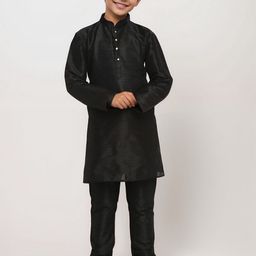 DEVOILER Boys Mandarin Collar Dupion Silk Straight Kurta With Churidar-6