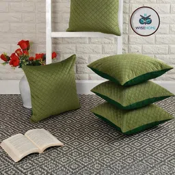 WISE HOME Green Set of 5 Checked Velvet Rectangle Quilted Cushion Covers-picture-14