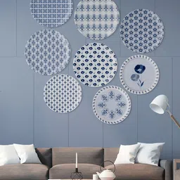nestroots White & Blue Printed Ceramic Wall Plate-picture-18