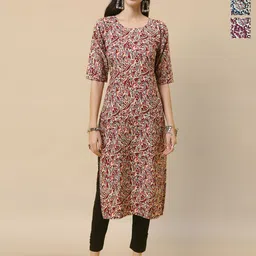 HERE&NOW Women Ethnic Motifs Printed Crepe Kurta-image-90